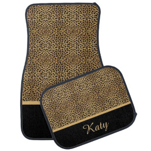 Leopard Print Gold Monogram Set of 4 Floor Mats