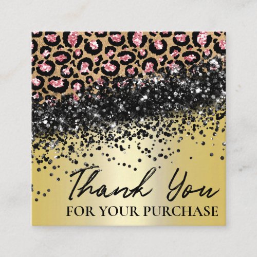 Leopard Print Gold Thank You For Your Purchase Square Business Card