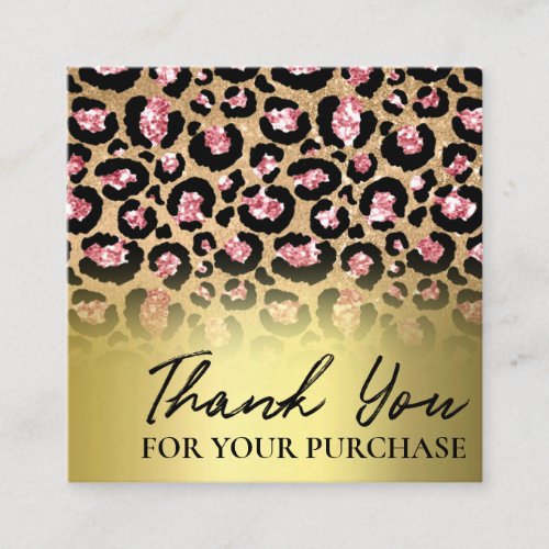 Leopard Print Gold Thank You For Your Purchase Square Business Card
