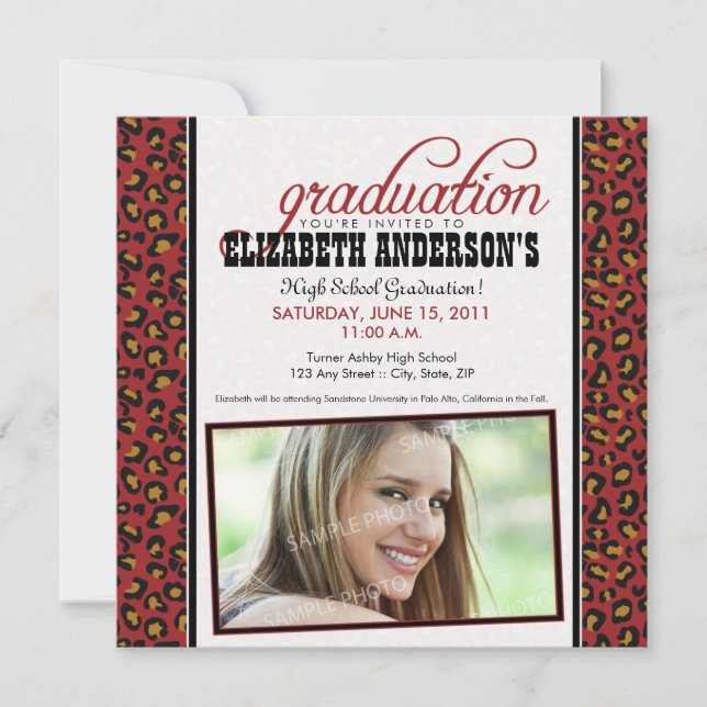 Leopard Print Graduation Announcement (red) (Front)