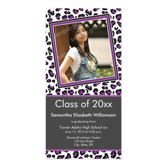 Leopard Print Graduation Photo Announcement purple Photo Card Template