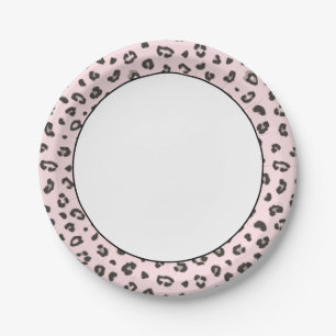 Leopard Print Grey and Black on Pink Paper Plates