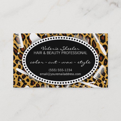 Customizable Leopard Print Hair &amp; Beauty Appointment Business Card Templates