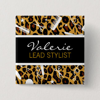 Leopard Print Hair Salon Name Badge Button