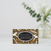 Leopard Print Hair Salon Tools Business Card (Standing Front)