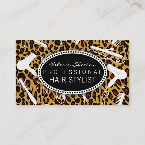 Leopard Print Hair Salon Tools Business Card Templates