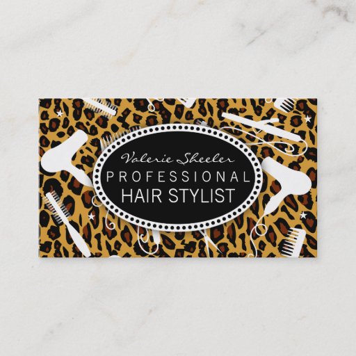 Customizable Leopard Print Hair Salon Tools Business Card Templates