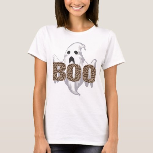 Leopard Print Halloween Ghost Boo Costume Kids Mom T_Shirt