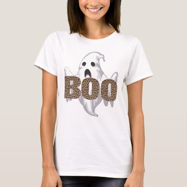 Leopard Print Halloween Ghost Boo Costume Kids Mom T-Shirt (Front)