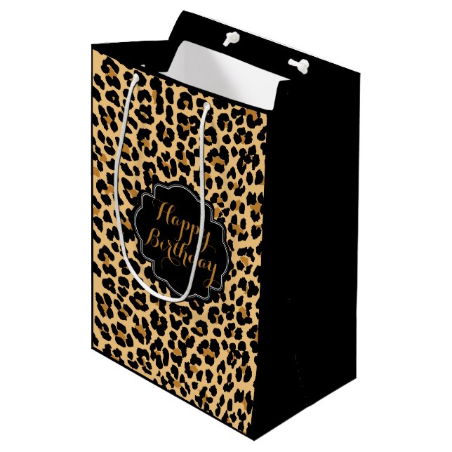 Leopard Print Happy Birthday Gift Bag (Front Angled)