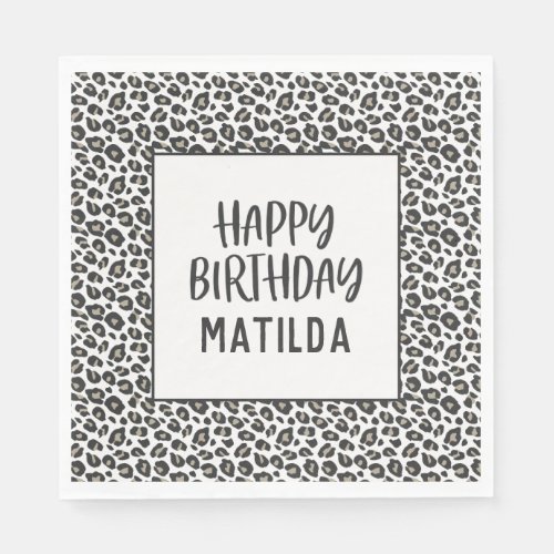 leopard print happy birthday party napkins