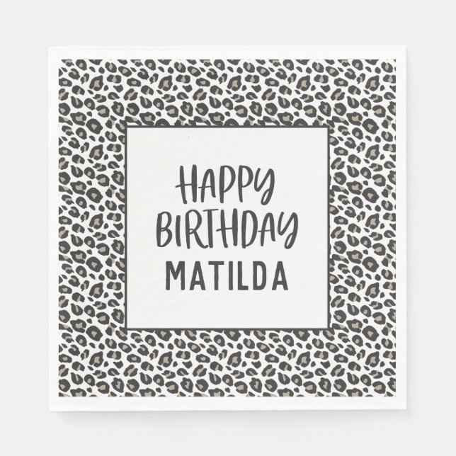 leopard print happy birthday party napkins (Front)