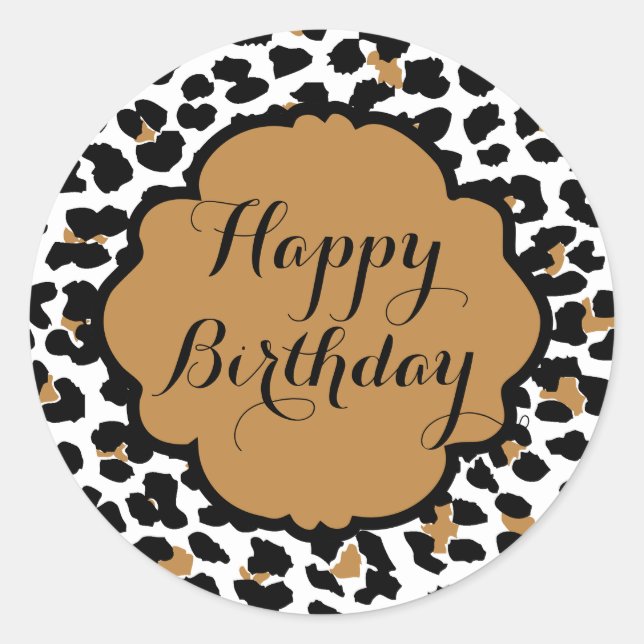Leopard Print Happy Birthday Stickers (Front)