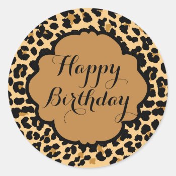 Leopard Print Happy Birthday Stickers by theburlapfrog at Zazzle