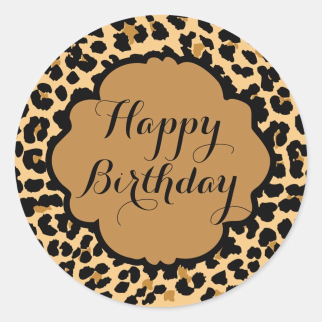 Leopard Print Happy Birthday Stickers (Front)
