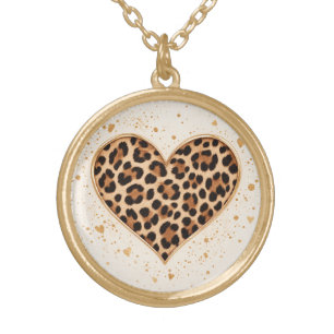 Leopard Print Heart Gold Glam Plated Necklace