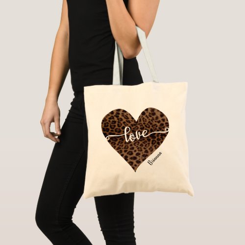 Leopard Print Heart Love Bridesmaid Personalized Tote Bag
