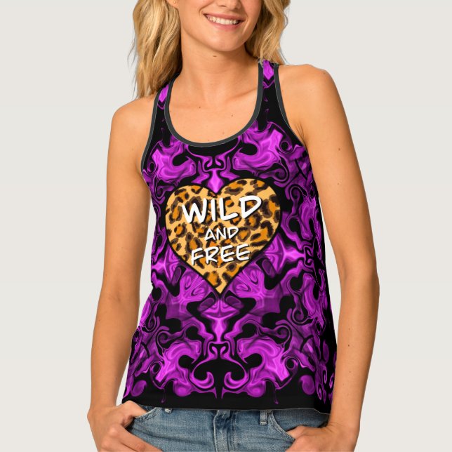 Leopard print  heart purple boho abstract  tank top (Front)