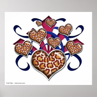 Leopard Print Hearts Pink & Blue Burst Poster