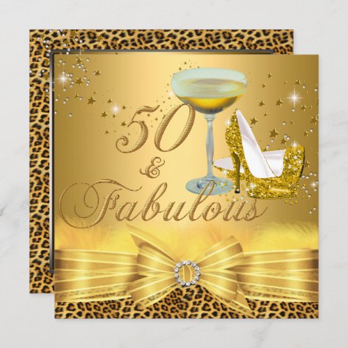 Leopard Print  Heels 50 Fabulous Gold Invitation