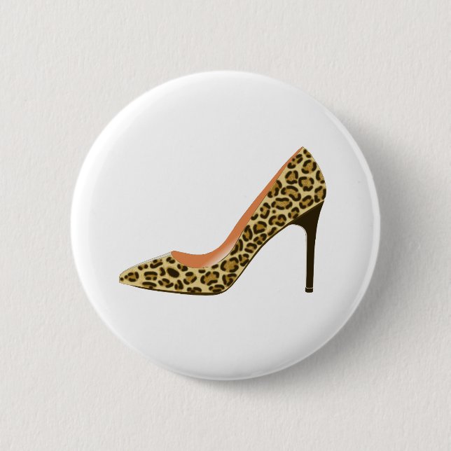 Leopard Print High Heel Shoe Button (Front)