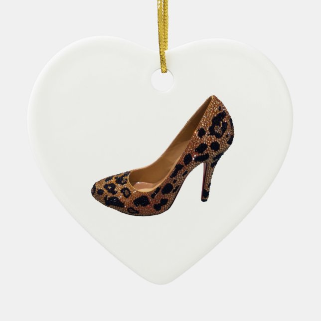 Leopard Print High Heel Shoe Pump Ceramic Ornament (Front)