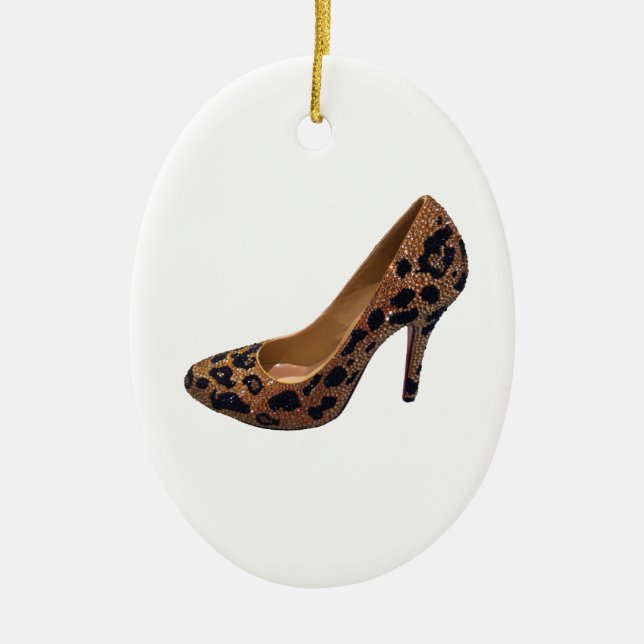 Leopard Print High Heel Shoe Pump Ceramic Ornament (Front)