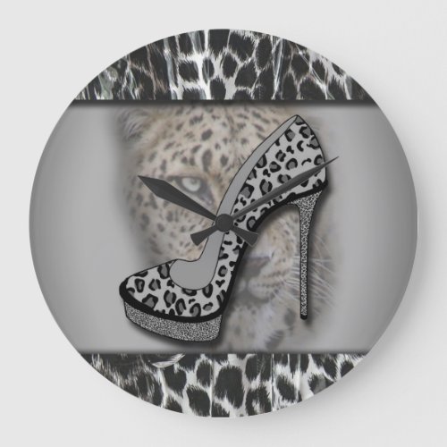 Leopard Print High Heel With Leopard Large Clock