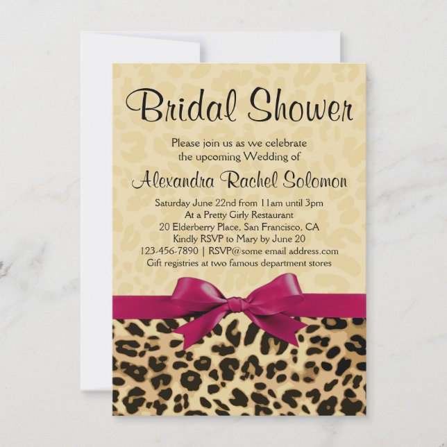 Leopard Print Hot Pink Bridal Shower Invitation (Front)