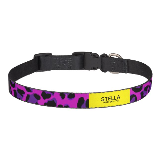 Leopard Print Hot Pink Custom Name Phone  Pet Coll Collar (Front)