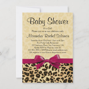 Leopard Print Hot Pink Girl Baby Shower Invitation