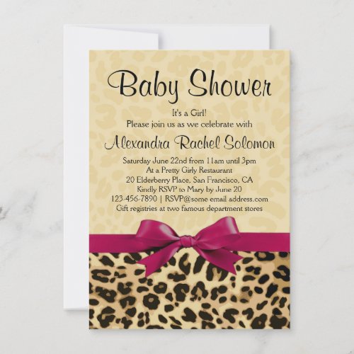 Leopard Print Hot Pink Girl Baby Shower Invitation