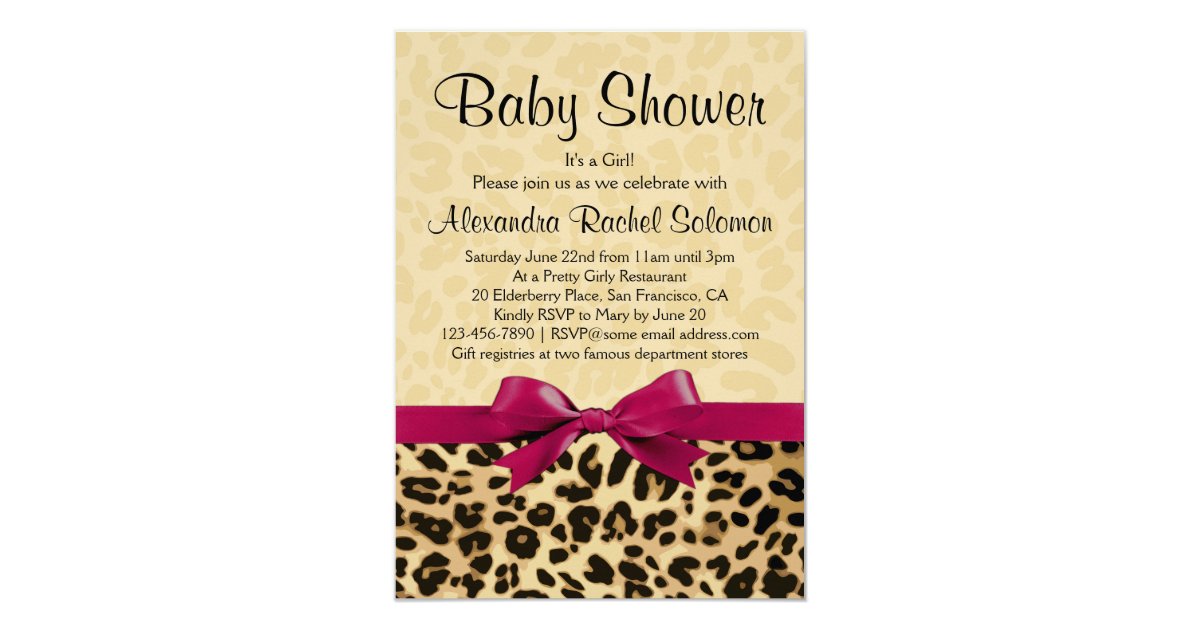 Leopard Print Hot Pink Girl Baby Shower Invitation Zazzle Com