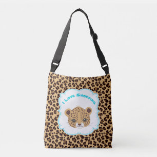 Leopard Print 'I Love Shopping' Crossbody Bag