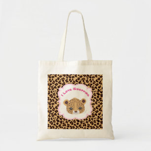 Leopard Print 'I Love Shopping' Tote Bag