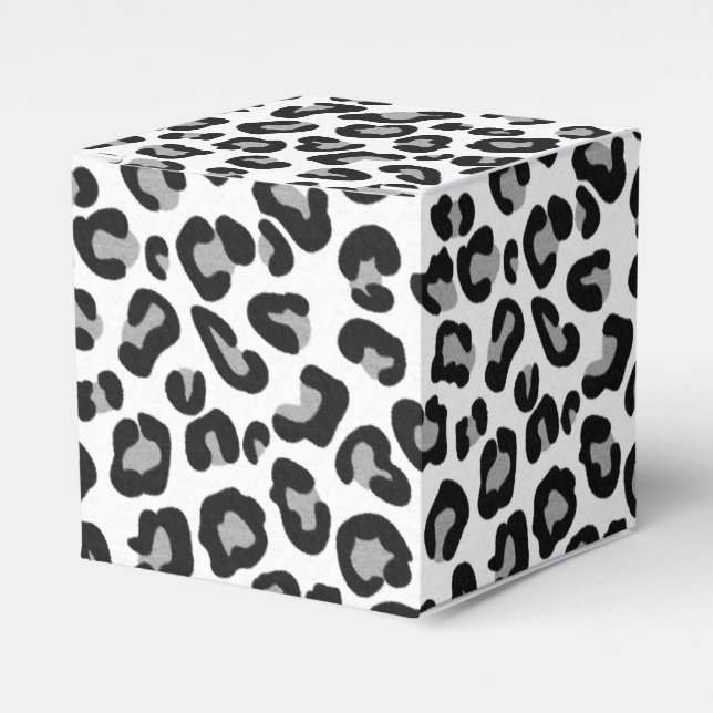 Leopard Print in Black and White with Gray Favor Boxes (Front Side)