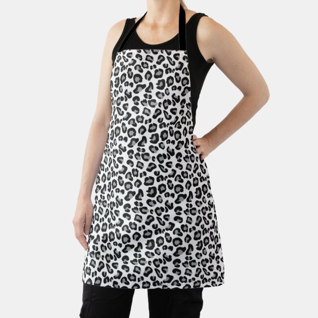 Leopard Print in Black and White with Gray / Grey  Apron (Insitu)
