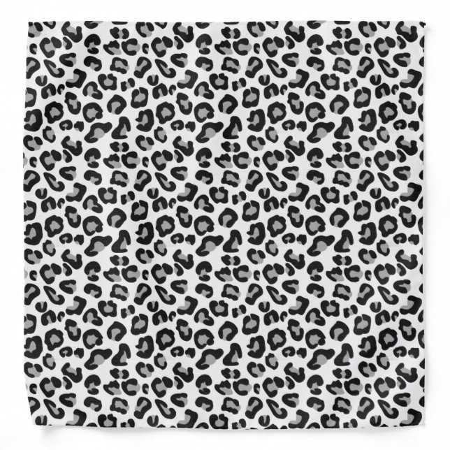 Leopard Print in Black and White with Gray / Grey Bandana (Front)