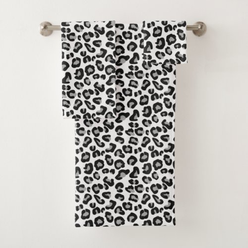 Leopard Print in Black and White with Gray  Grey Bath Towel Set