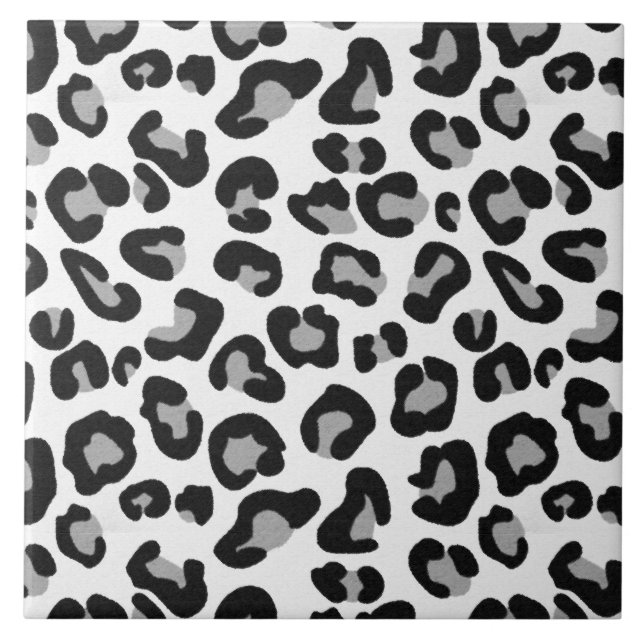 Leopard Print in Black and White with Gray / Grey Ceramic Tile (Front)
