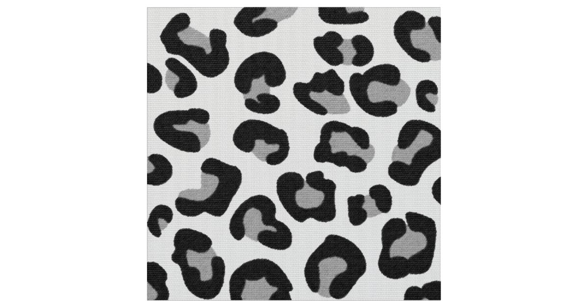 Leopard Print in Black and White with Gray / Grey Fabric | Zazzle