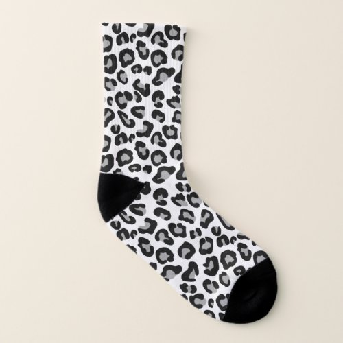Leopard Print in Black and White with Gray  Grey Socks