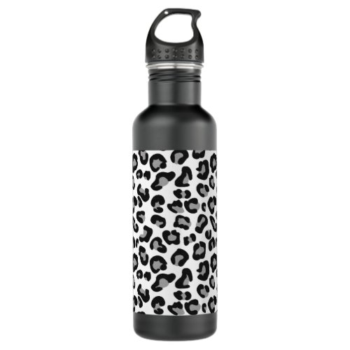 Leopard Print in Black and White with Gray  Grey Stainless Steel Water Bottle