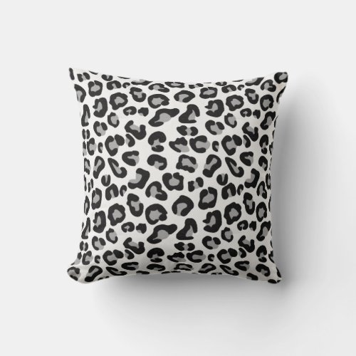 Leopard Print in Black and White with Gray  Grey Throw Pillow