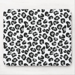 Leopard Print in Black and White with Gray Mouse Pad