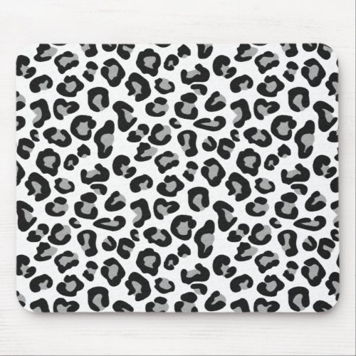 Leopard Print in Black and White with Gray Mouse Pad