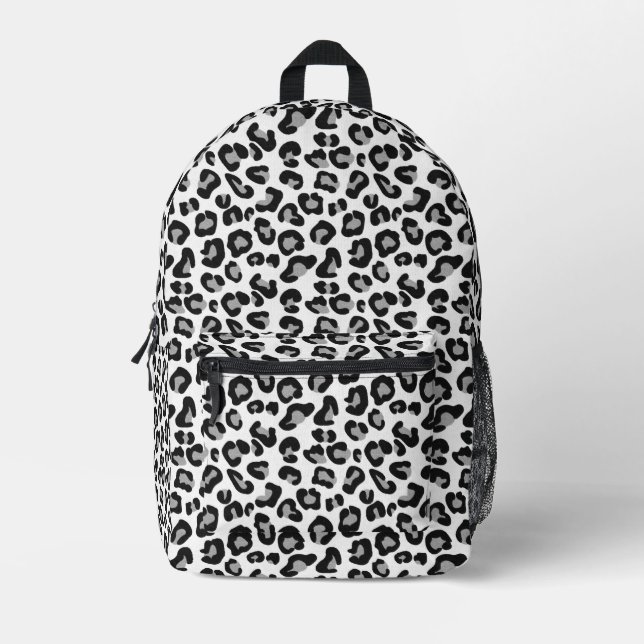 Leopard Print in Black and White with Gray Printed Backpack (Front)
