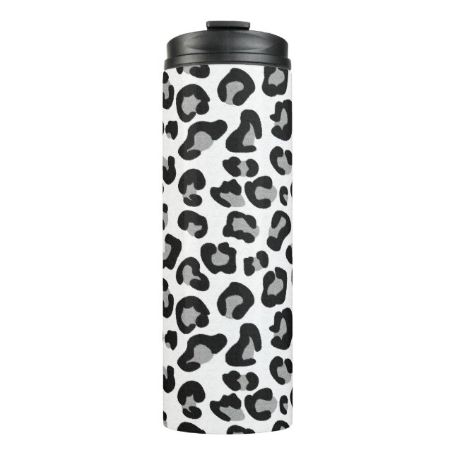 Leopard Print in Black and White with Gray Thermal Tumbler (Front)