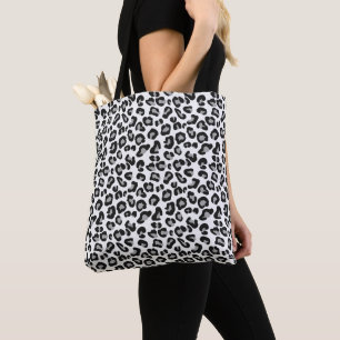 Leopard Print in Black and White with Gray Tote Bag