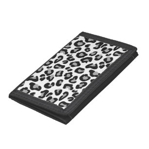 Leopard Print in Black and White with Gray Tri-fold Wallet